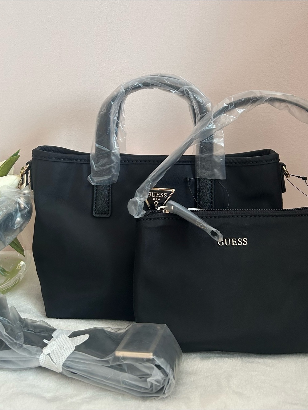Guess Black Satchel with Gold Triangle Logo - Picture 8 of 10